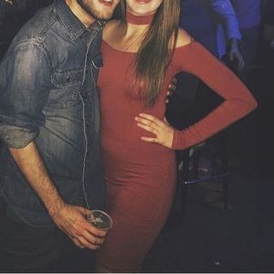 Rust colored choker bodycon dress